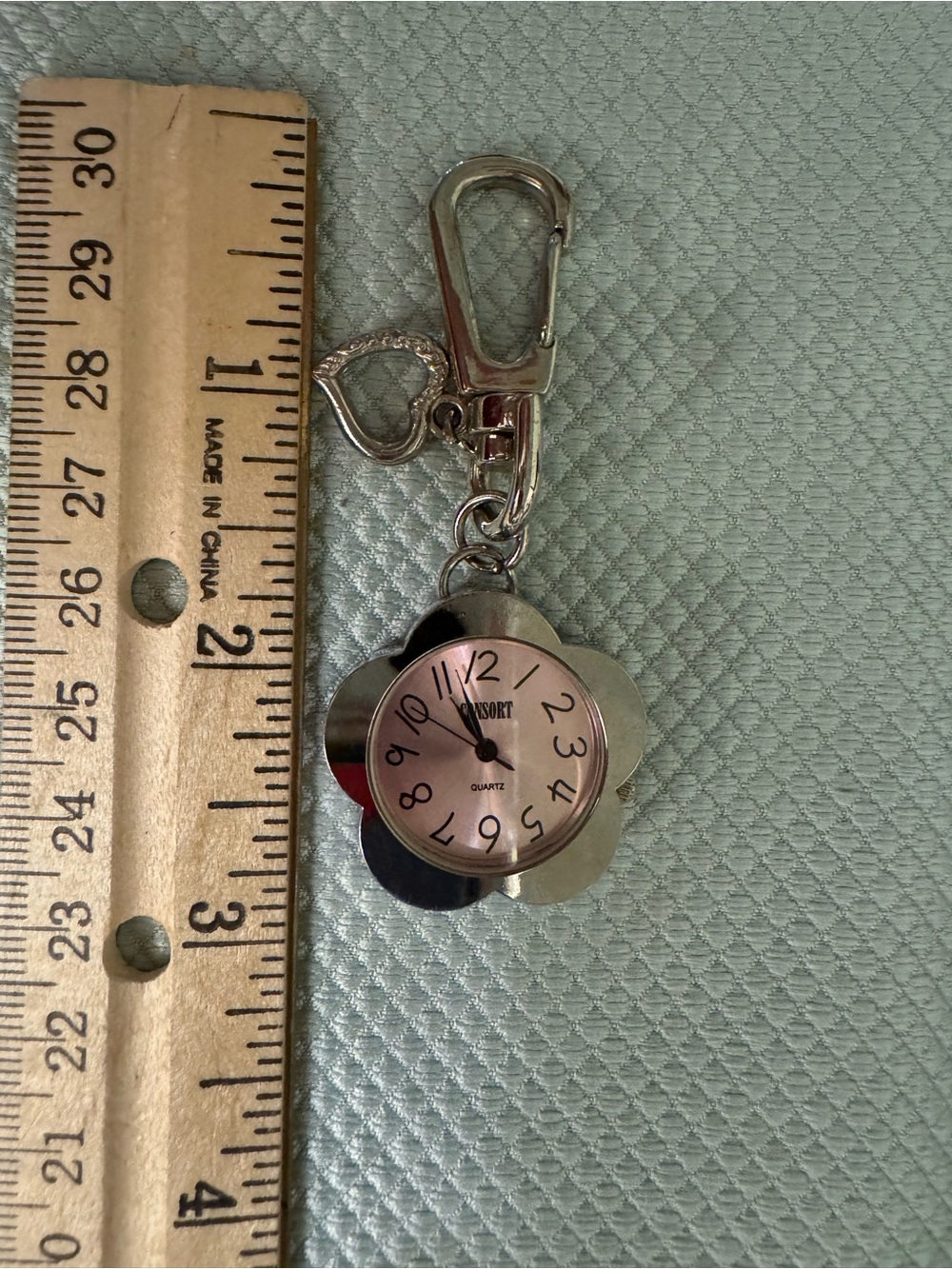 Consort Silver Floral Keychain Watch with Pink Dial